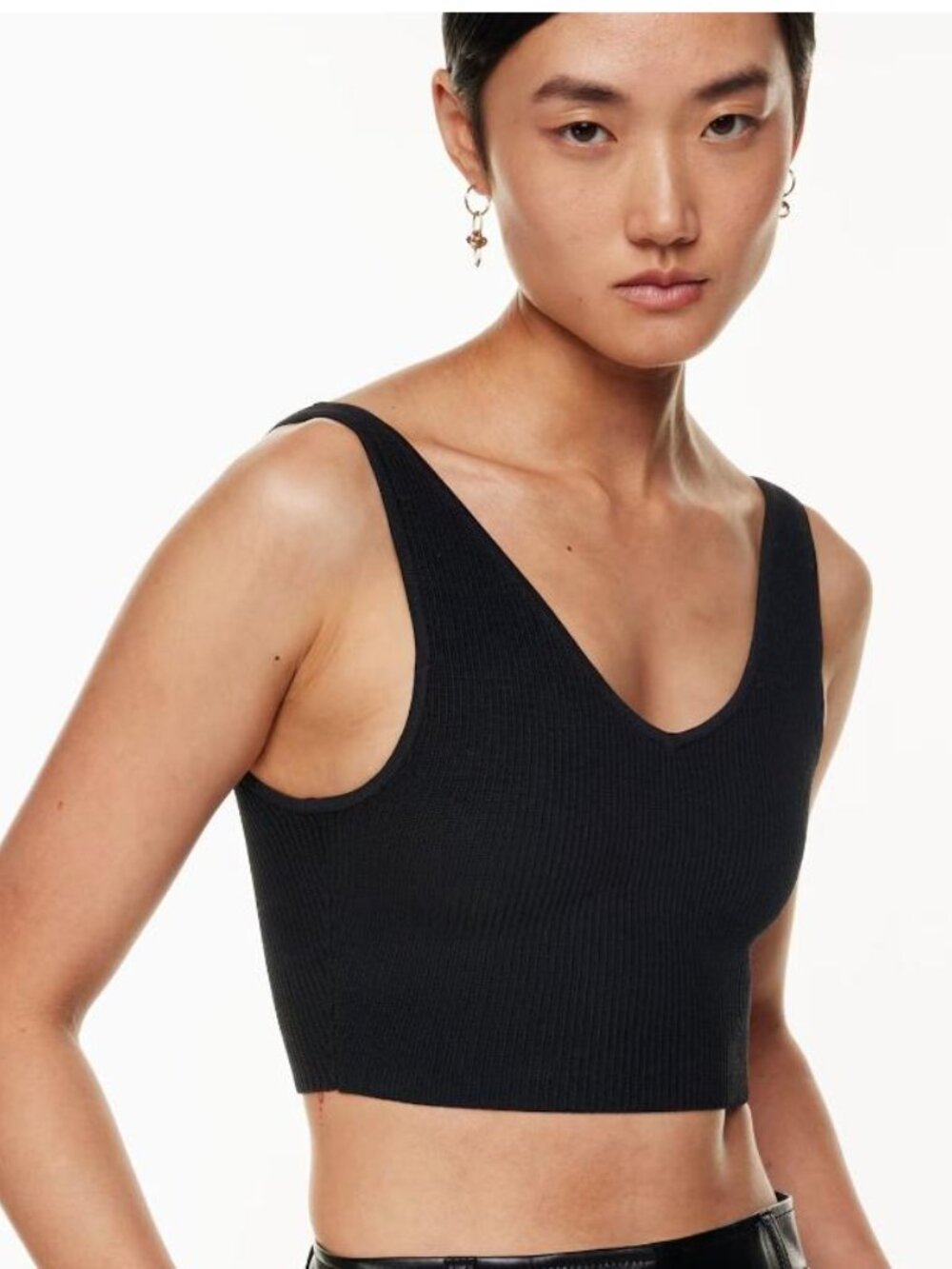 Babaton Aritzia Deep V Neck Sculpt Knit Crop Tank Black XS 0 Extra Small